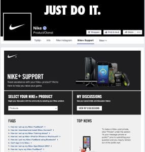 Nike+ support facebook app
